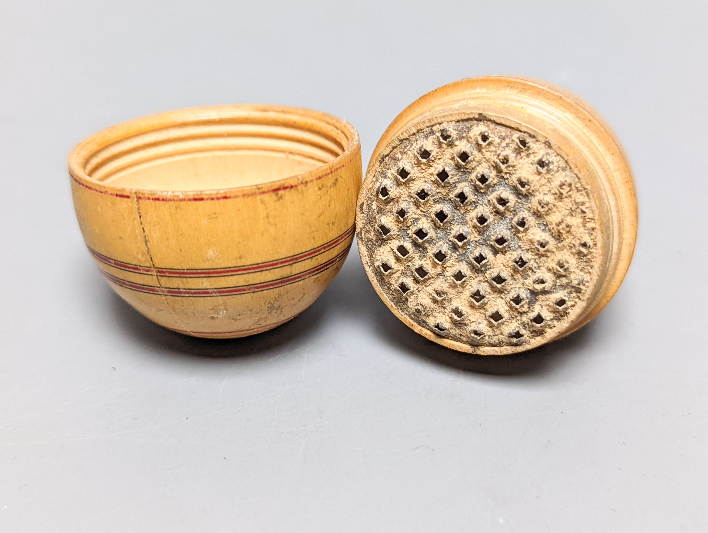A Victorian ivory slide rule, by G. Manner, 25 Old Compton Street Soho London, 24cm, a nutmeg grater and a meat skewer